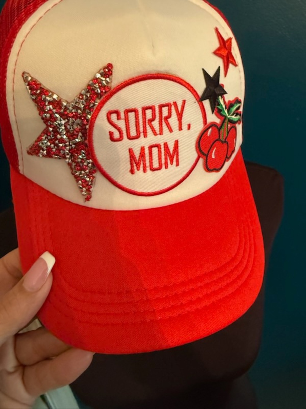 Kids Red 'Sorry, Mom' Patch Trucker Hat